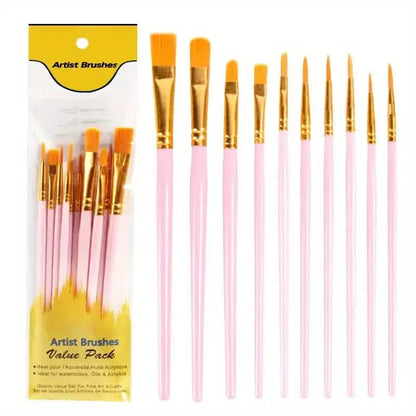 10-Pieces: Artist Paintbrush Nylon Round Pointed Flat Head Set DailySale