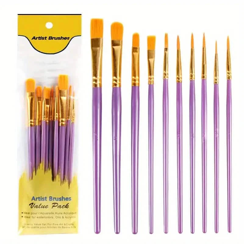 10-Pieces: Artist Paintbrush Nylon Round Pointed Flat Head Set DailySale
