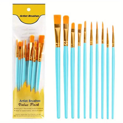 10-Pieces: Artist Paintbrush Nylon Round Pointed Flat Head Set DailySale