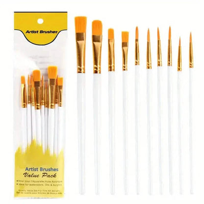 10-Pieces: Artist Paintbrush Nylon Round Pointed Flat Head Set DailySale