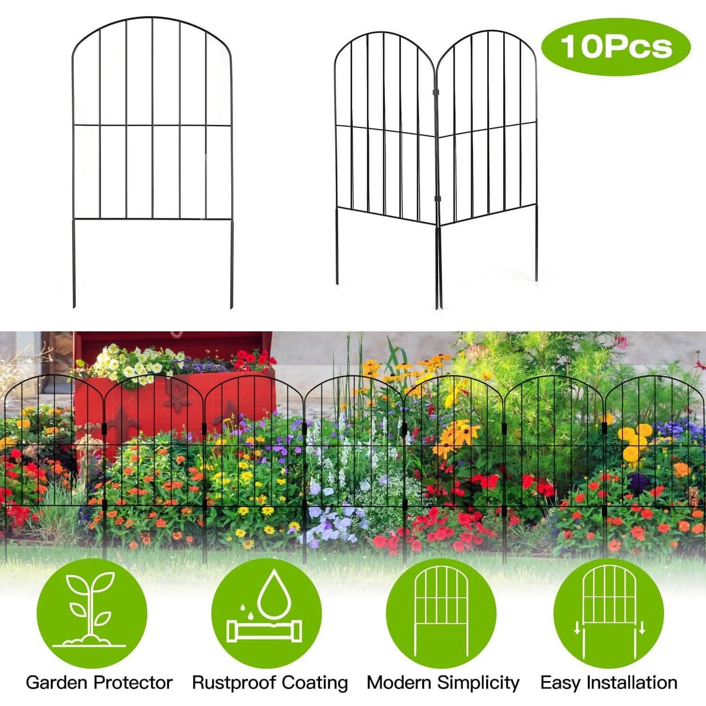 10-Pieces: Decorative Garden Fence Rustproof Iron Wire Arched Fence DailySale