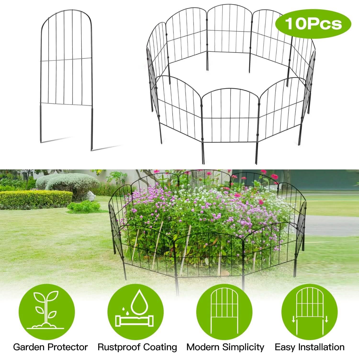 10-Pieces: Decorative Garden Fence Rustproof Iron Wire Arched Fence DailySale