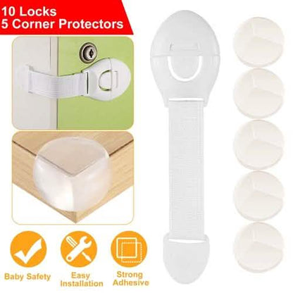 10-Pieces: Kids Safety Locks with 5 Furniture Corner Protectors DailySale