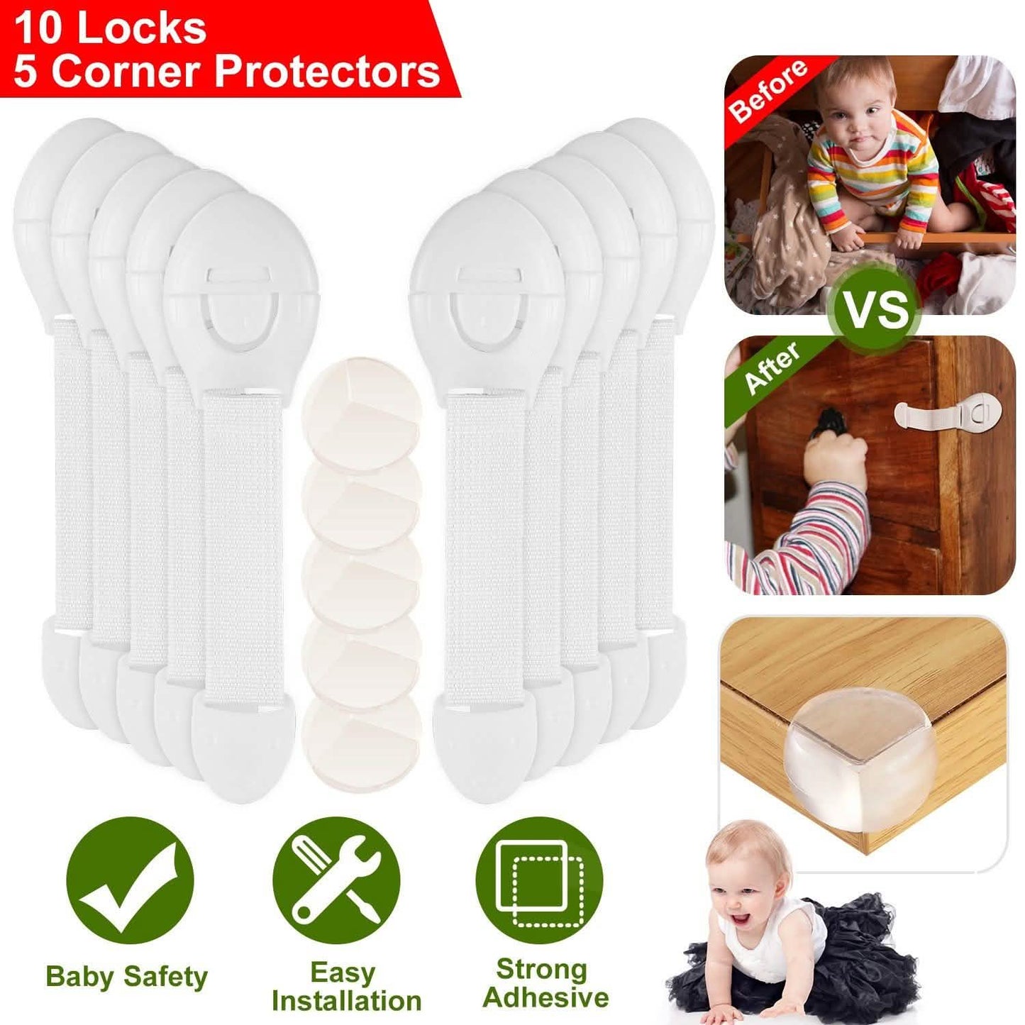 10-Pieces: Kids Safety Locks with 5 Furniture Corner Protectors DailySale