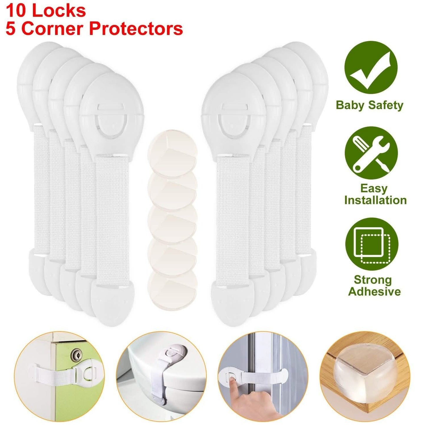 10-Pieces: Kids Safety Locks with 5 Furniture Corner Protectors DailySale