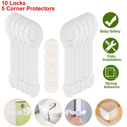10-Pieces: Kids Safety Locks with 5 Furniture Corner Protectors DailySale