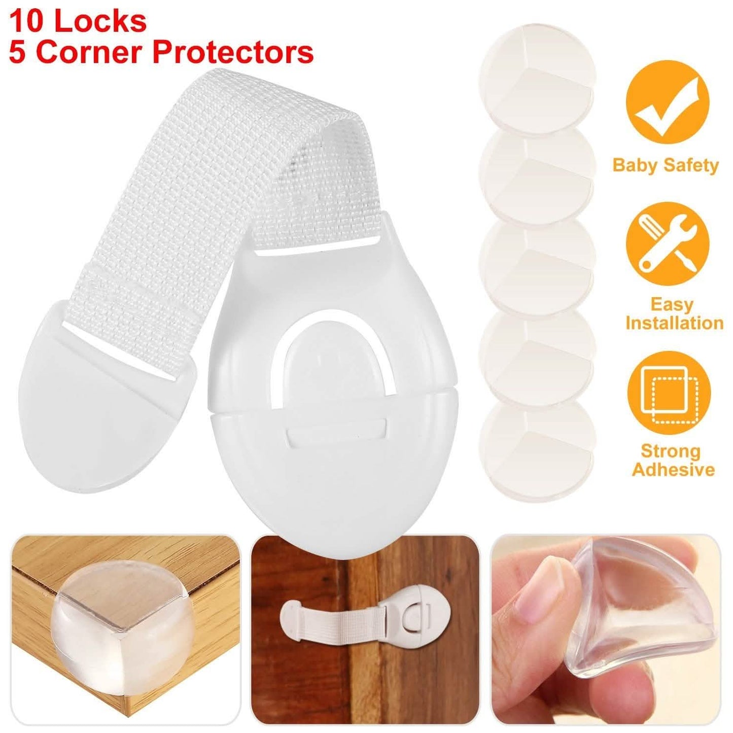 10-Pieces: Kids Safety Locks with 5 Furniture Corner Protectors DailySale