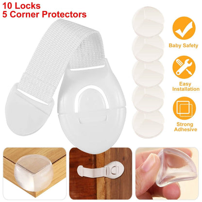 10-Pieces: Kids Safety Locks with 5 Furniture Corner Protectors DailySale
