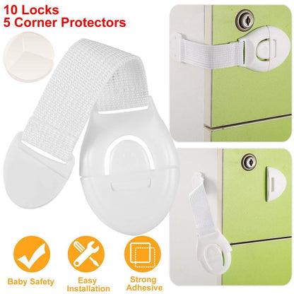 10-Pieces: Kids Safety Locks with 5 Furniture Corner Protectors DailySale