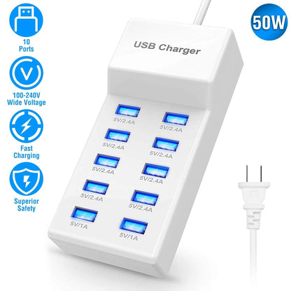 10-Ports 50W USB Wall Fast Charging Power Adapter DailySale