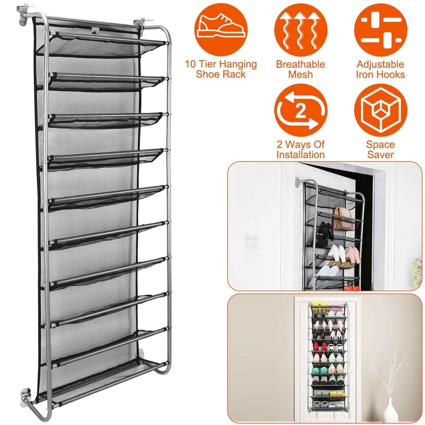 10-Tier Over the Door Shoe Rack Organizer Holder Hanging Storage Shelf DailySale