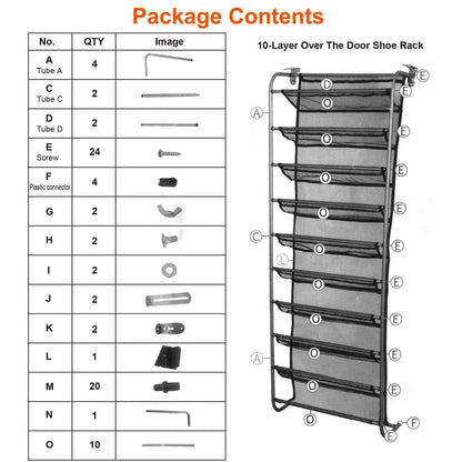10-Tier Over the Door Shoe Rack Organizer Holder Hanging Storage Shelf DailySale