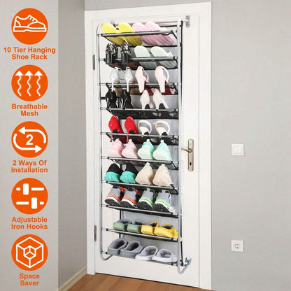 10-Tier Over the Door Shoe Rack Organizer Holder Hanging Storage Shelf DailySale