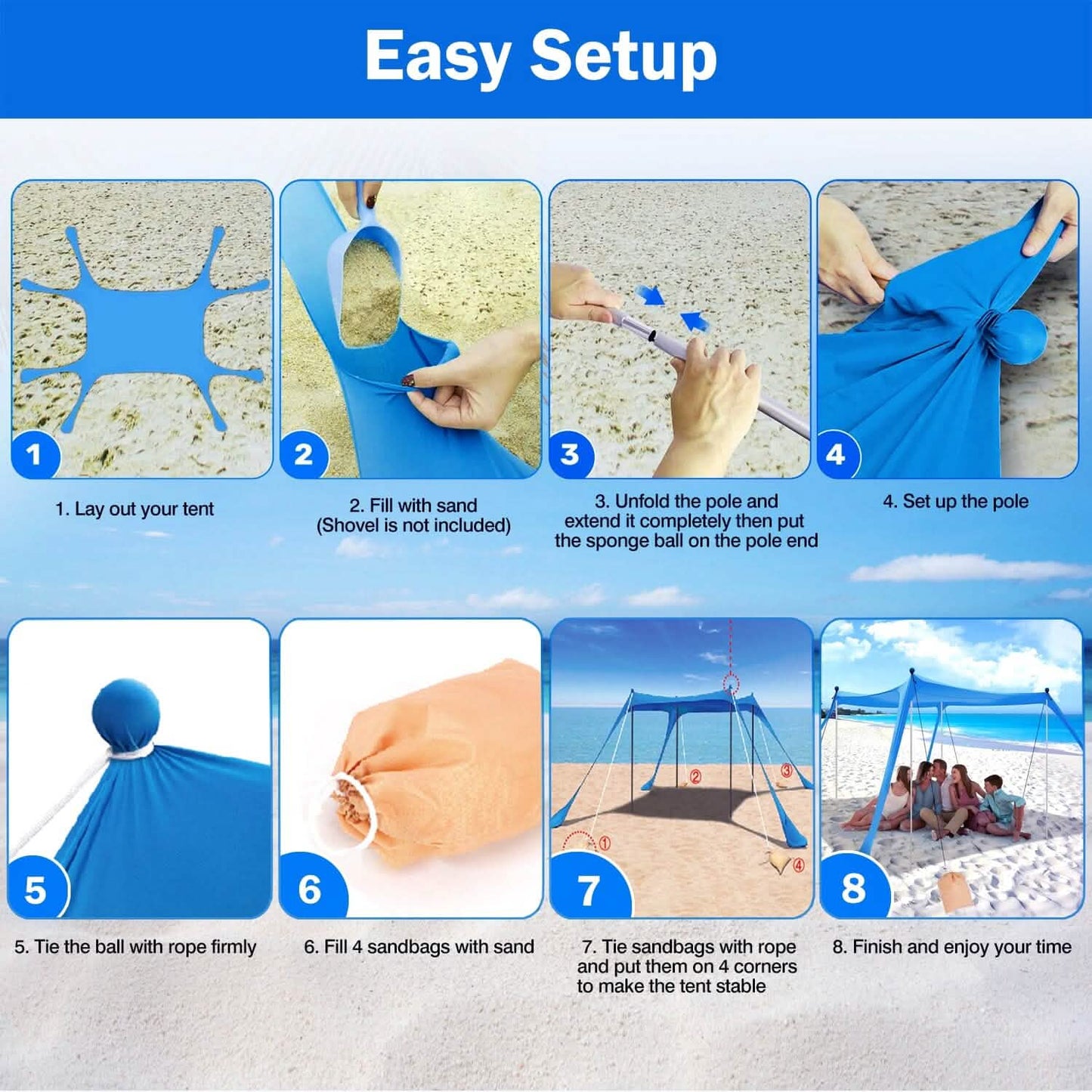 10 x 10 ft Sun Shelter Family Beach Tent Outdoor Shade UPF50+ with Sandbag DailySale
