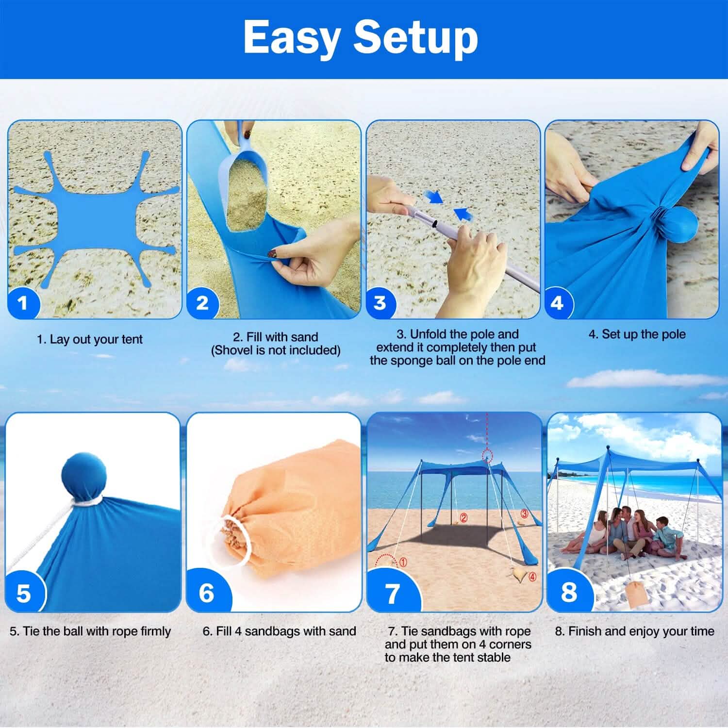 10 x 10 ft Sun Shelter Family Beach Tent Outdoor Shade UPF50+ with Sandbag DailySale