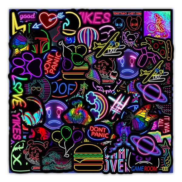 100-Piece: Cartoon Neon Light Graffiti Stickers DailySale