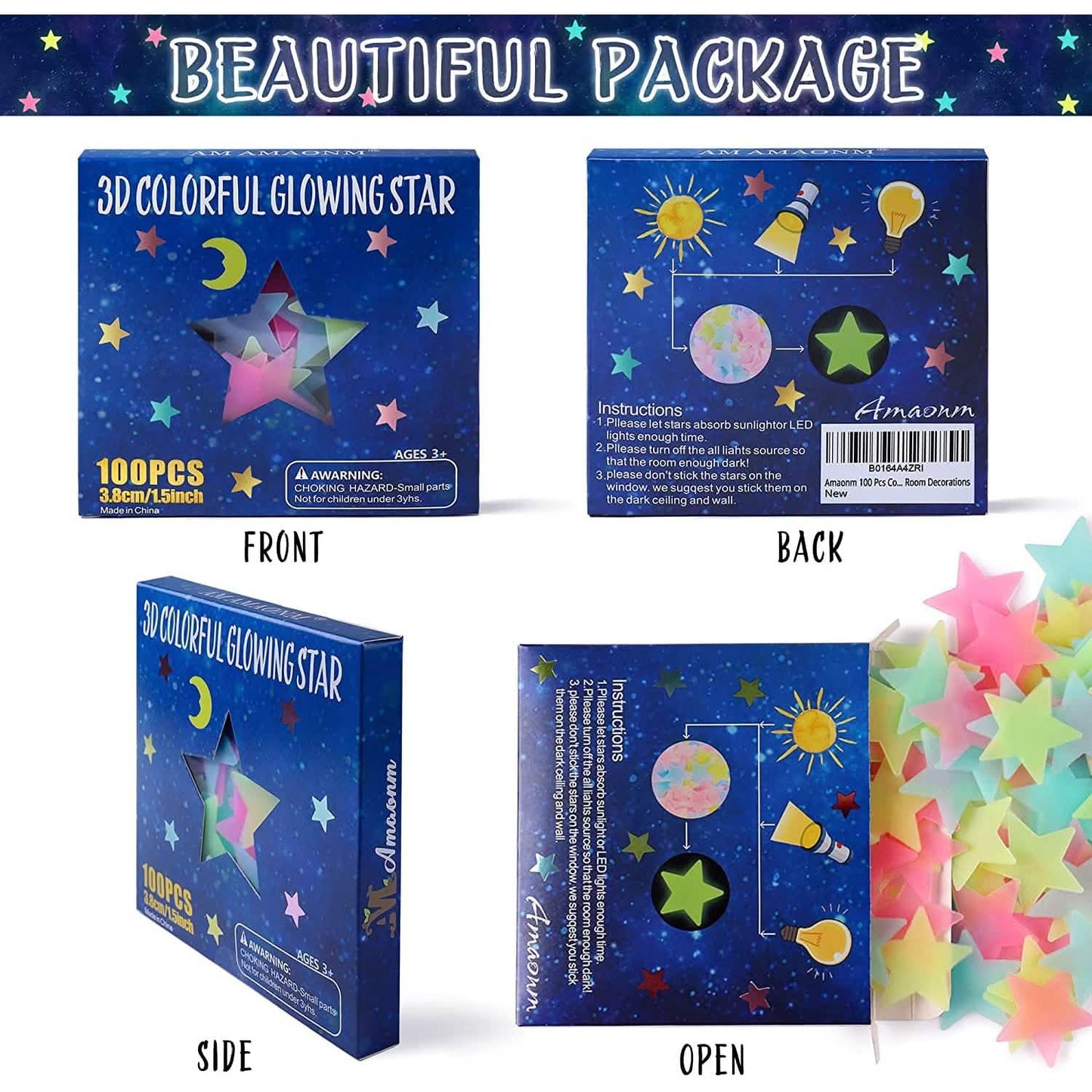 100-Pieces: Colorful Luminous Stars Plastic Wall Sticker DailySale