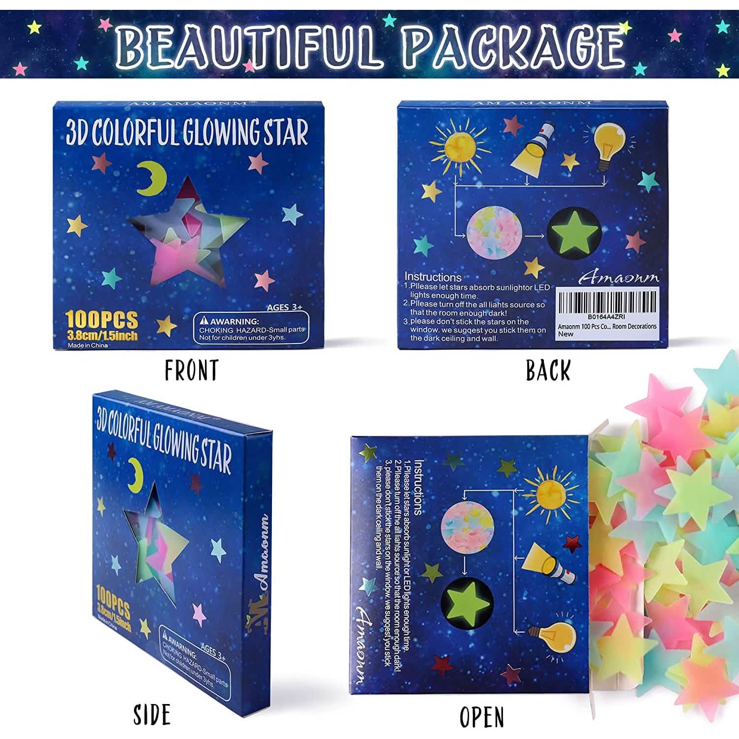 100-Pieces: Colorful Luminous Stars Plastic Wall Sticker DailySale