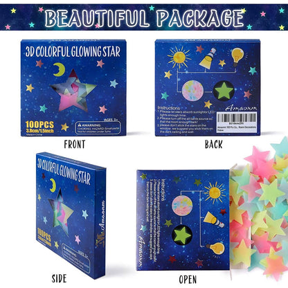 100-Pieces: Colorful Luminous Stars Plastic Wall Sticker DailySale
