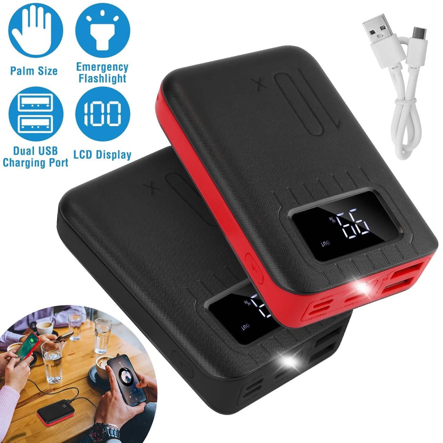 10000 mAh Portable Powerbank Dual USB Charger Port with LCD Display DailySale