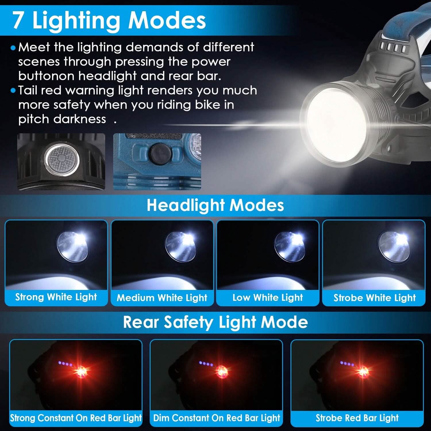 100000LM LED 7 Lighting  Modes Rechargeable Headlights DailySale