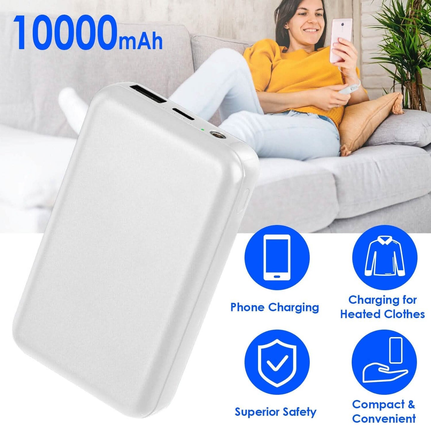10000mAh Portable Charger Battery Pack for Heated Blanket Vest Jacket DailySale