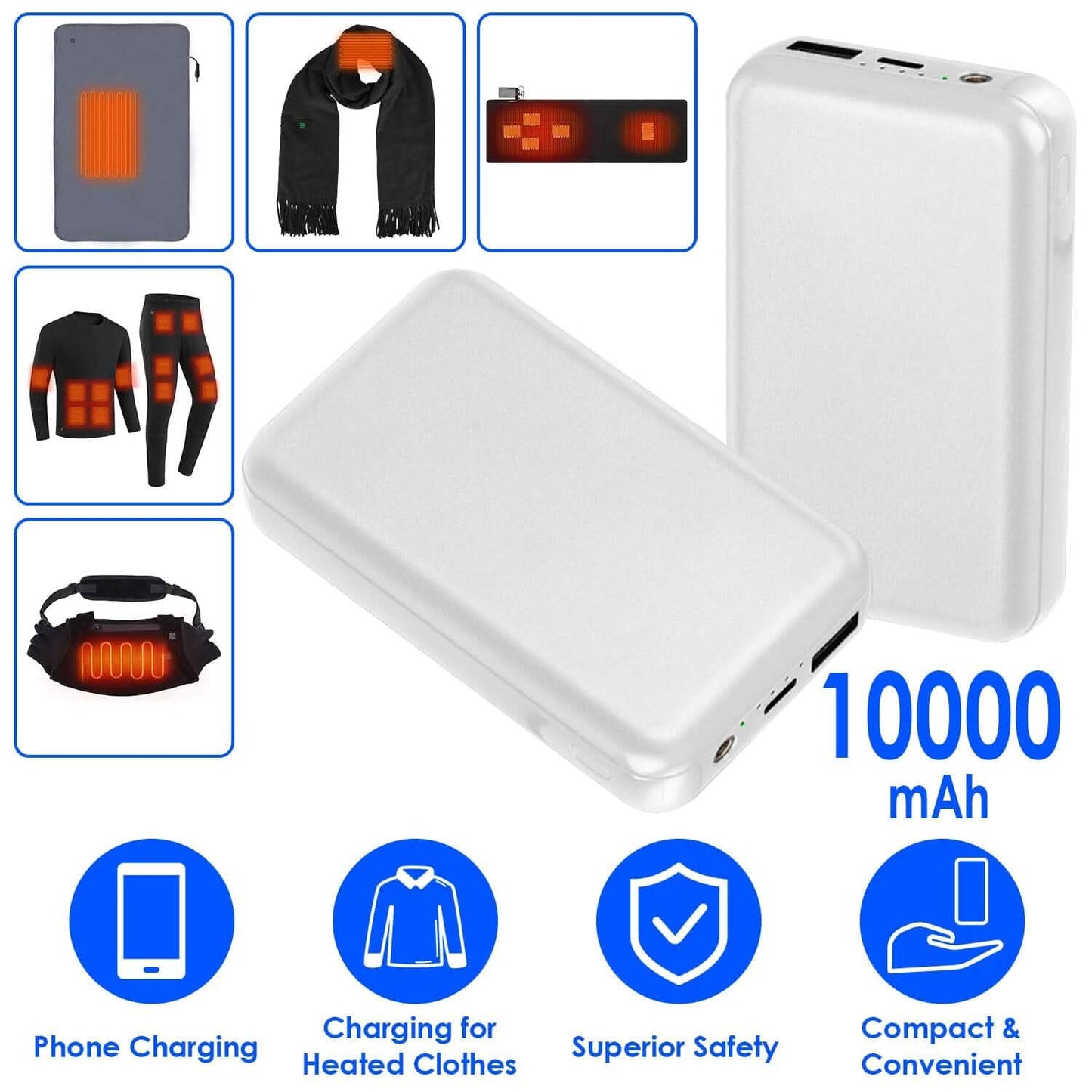 10000mAh Portable Charger Battery Pack for Heated Blanket Vest Jacket DailySale