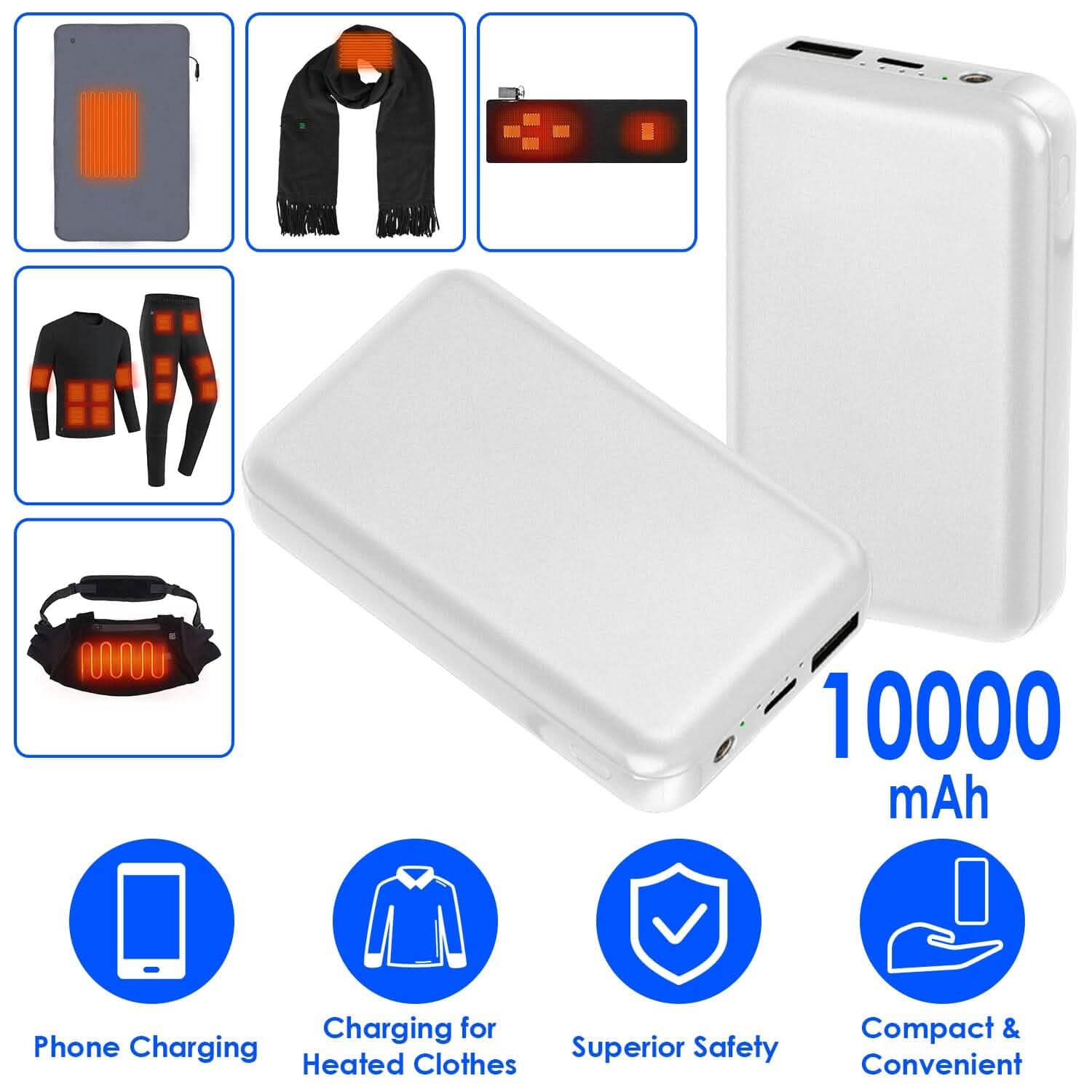 10000mAh Portable Charger Battery Pack for Heated Blanket Vest Jacket DailySale