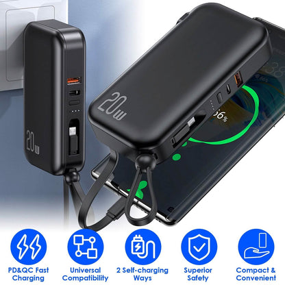 10000mAh Portable Charger with US Plug 3 Inbuilt Cables DailySale