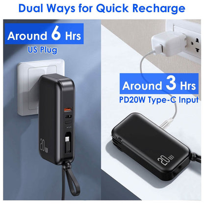 10000mAh Portable Charger with US Plug 3 Inbuilt Cables DailySale