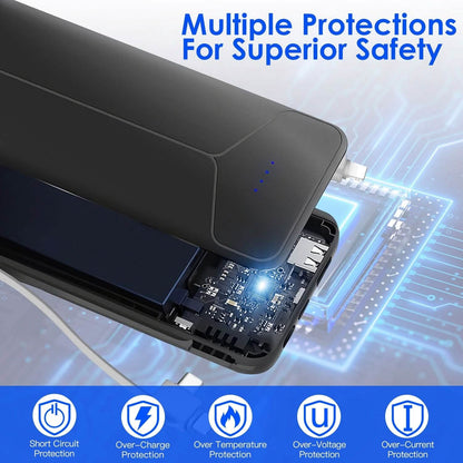 10000mAh Power Bank Portable Charger with US Plug 2 Built-in Cables External Battery Pack DailySale