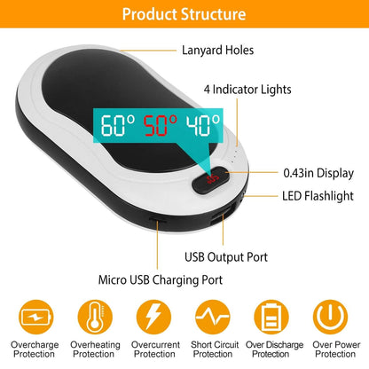 10000mAh Power Bank Rechargeable Pocket Warmer Double-Sided Heating DailySale