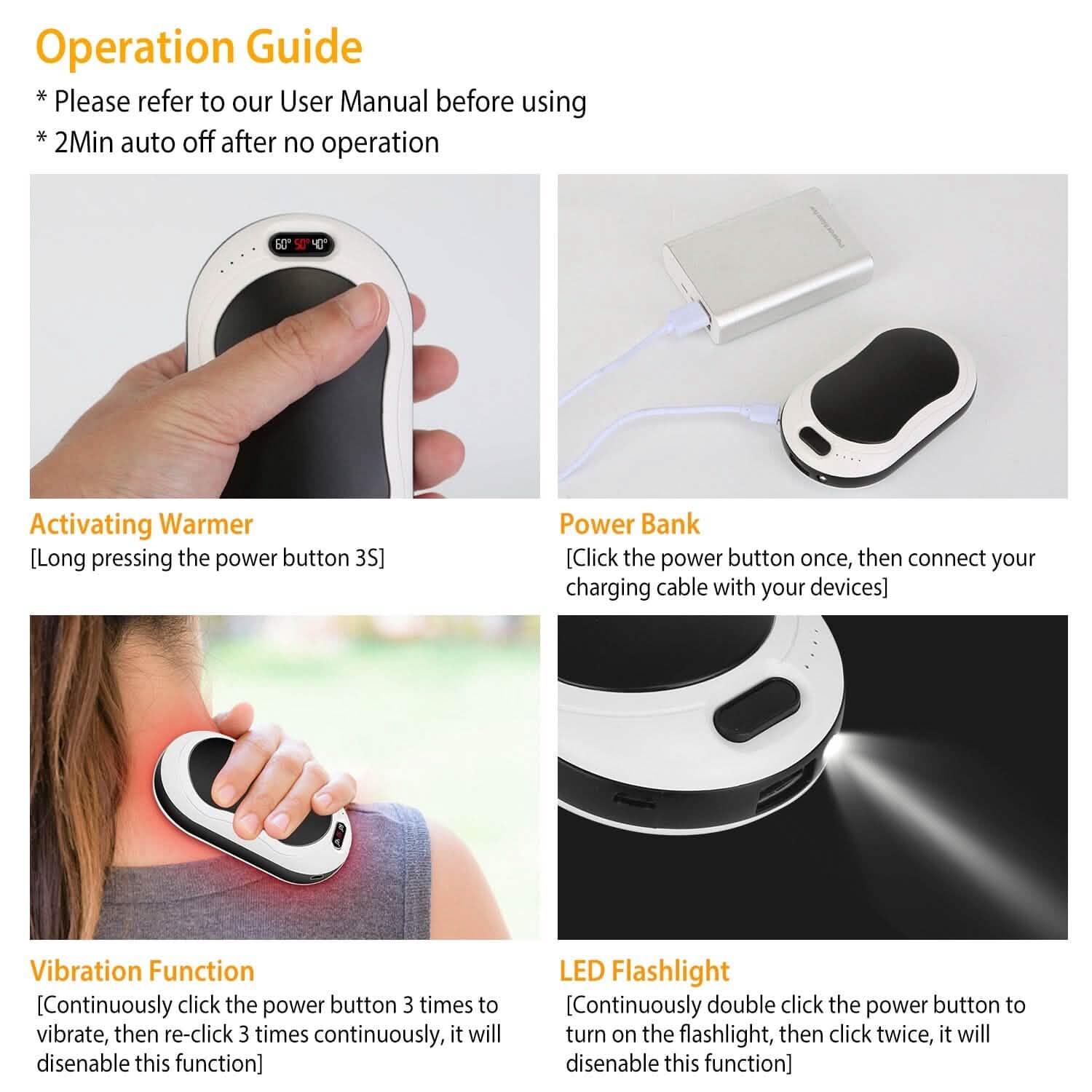 10000mAh Power Bank Rechargeable Pocket Warmer Double-Sided Heating DailySale
