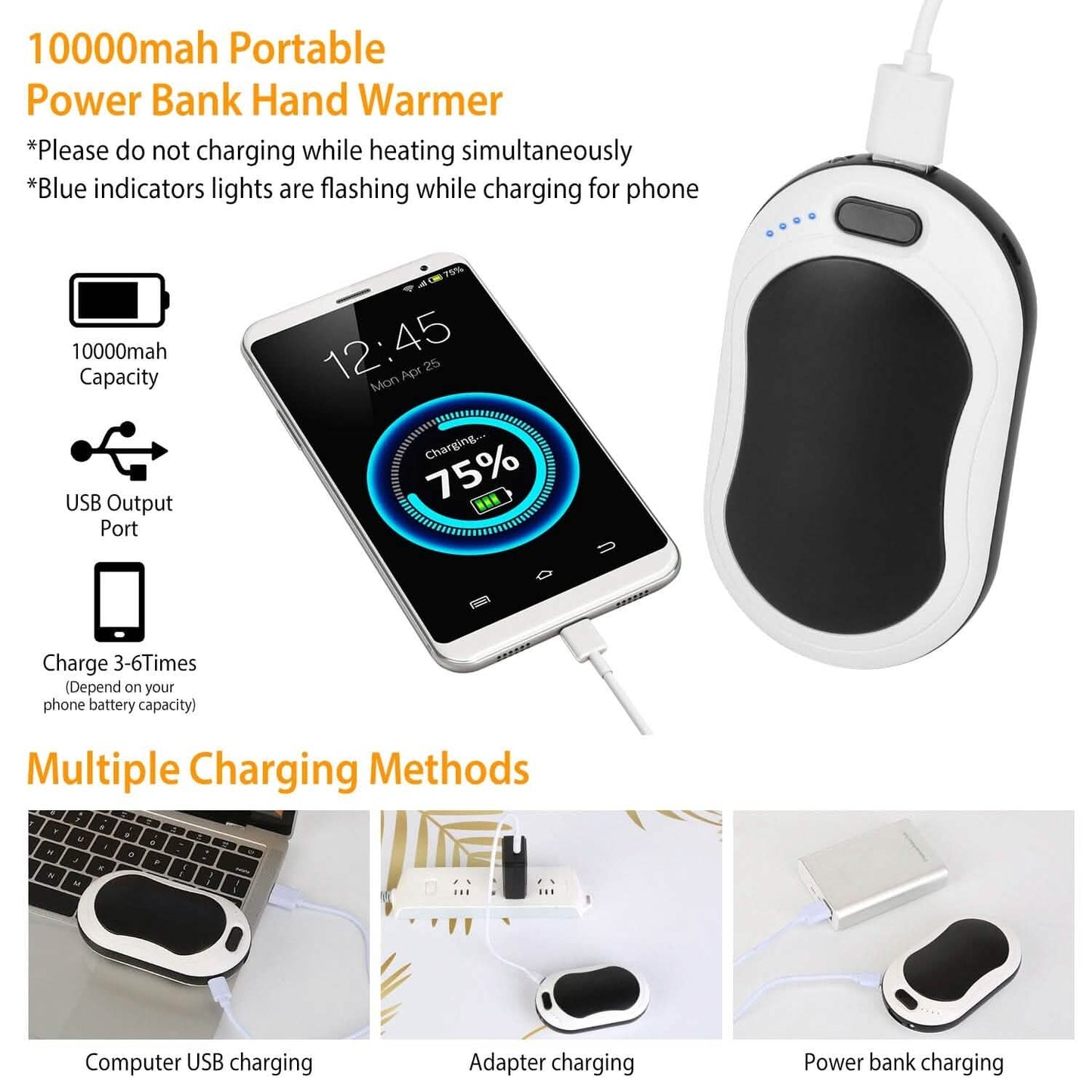 10000mAh Power Bank Rechargeable Pocket Warmer Double-Sided Heating DailySale