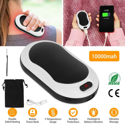 10000mAh Power Bank Rechargeable Pocket Warmer Double-Sided Heating DailySale