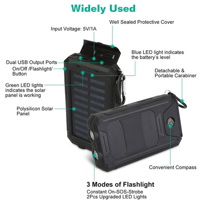 10000mAh Solar Power Bank External Battery Pack DailySale