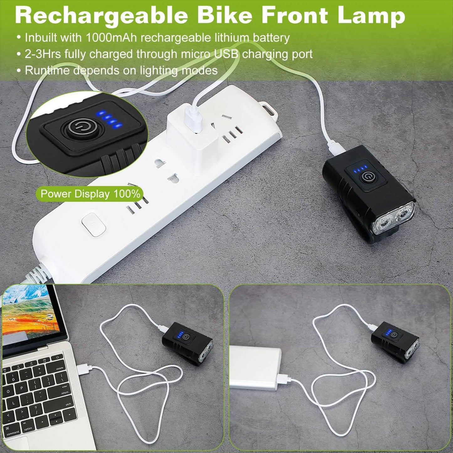 1000LM Bike Front Light Rechargeable Handlebar Head Light with 6 Lighting Modes DailySale