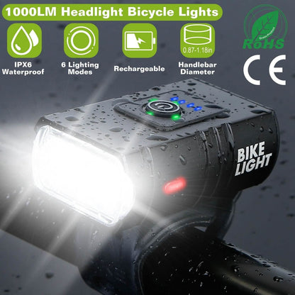 1000LM Bike Front Light Rechargeable Handlebar Head Light with 6 Lighting Modes DailySale