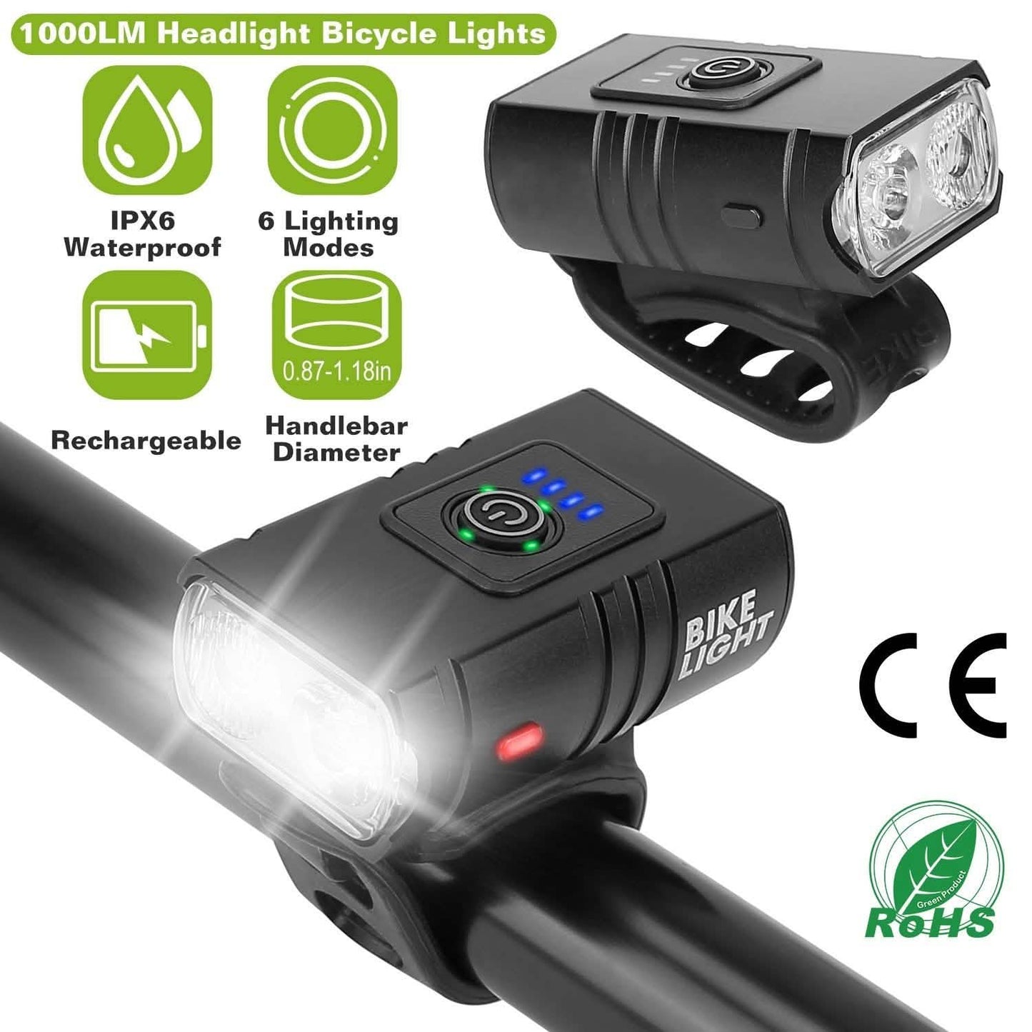 1000LM Bike Front Light Rechargeable Handlebar Head Light with 6 Lighting Modes DailySale