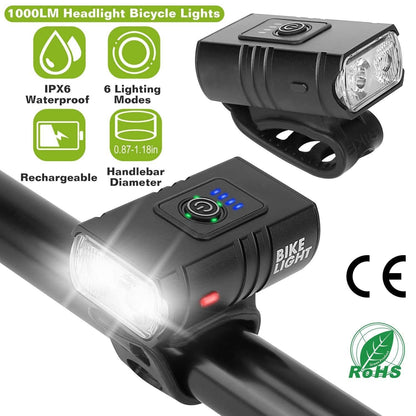 1000LM Bike Front Light Rechargeable Handlebar Head Light with 6 Lighting Modes DailySale