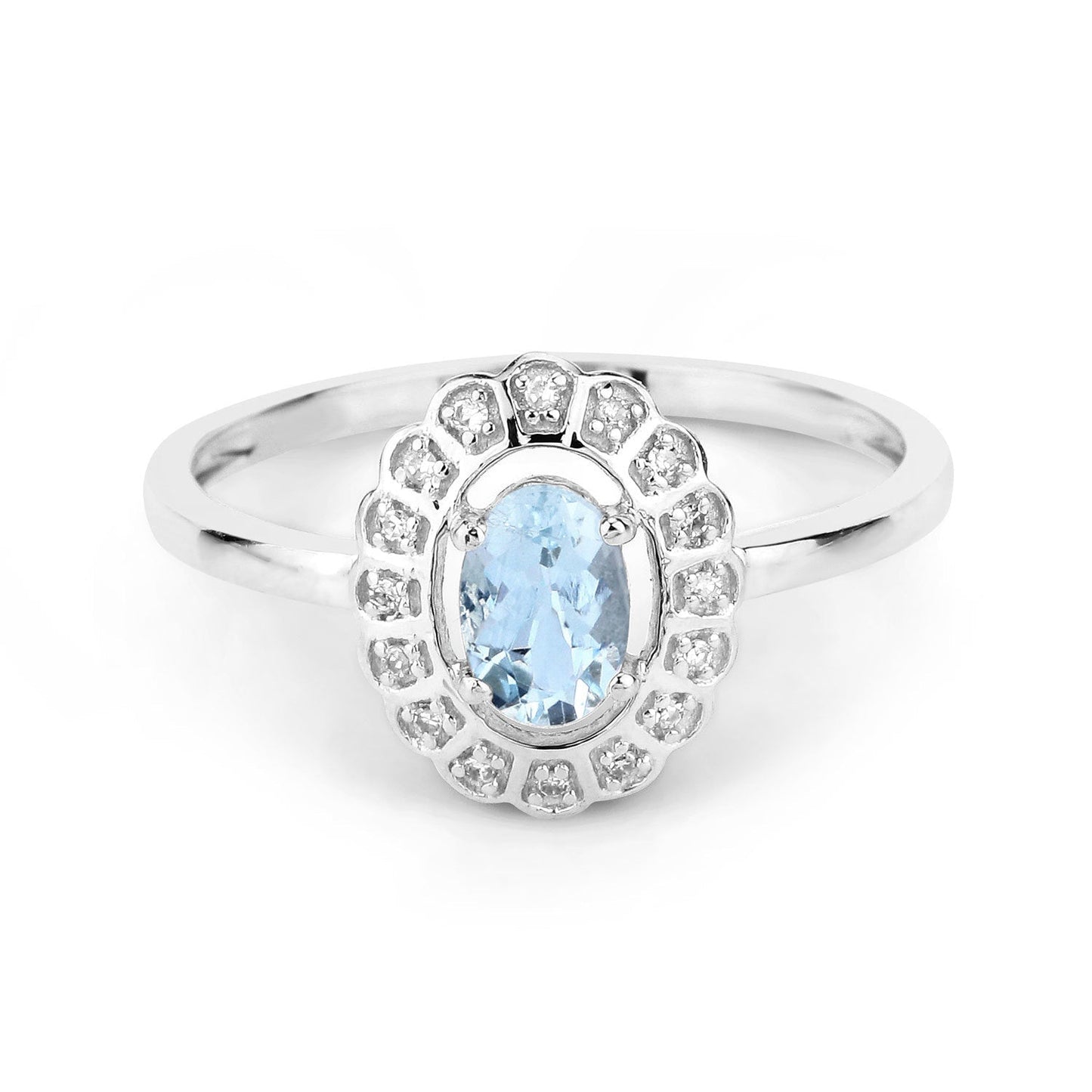0.44 Carat Genuine Aquamarine and White Diamond 14K White Gold Ring Bids.com