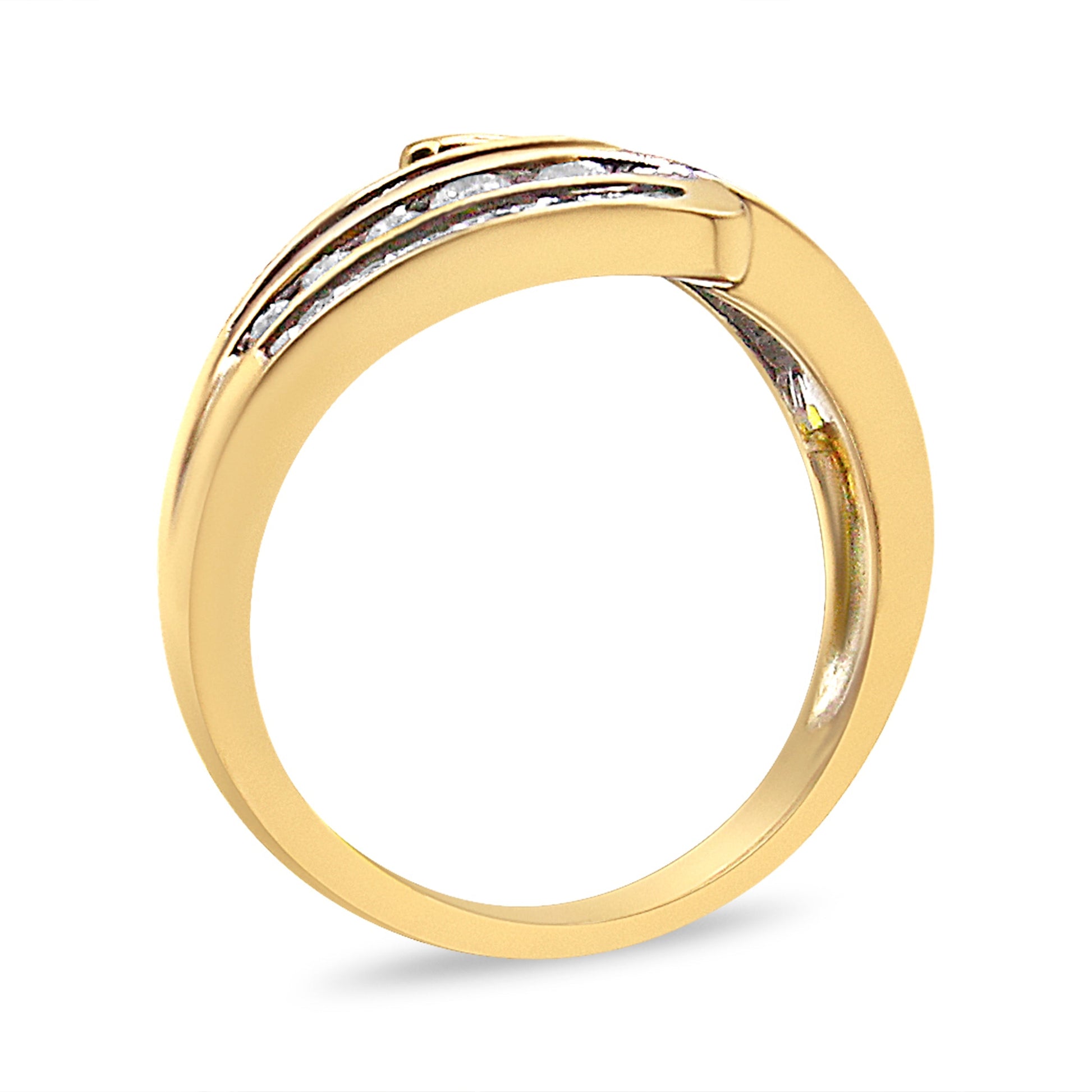 10K Yellow Gold 1 Cttw Round and Baguette-Cut Diamond Multi Row Bypass Ring Band (H-I Color, I1-I2 Clarity) - Ring Size 7 Bids.com