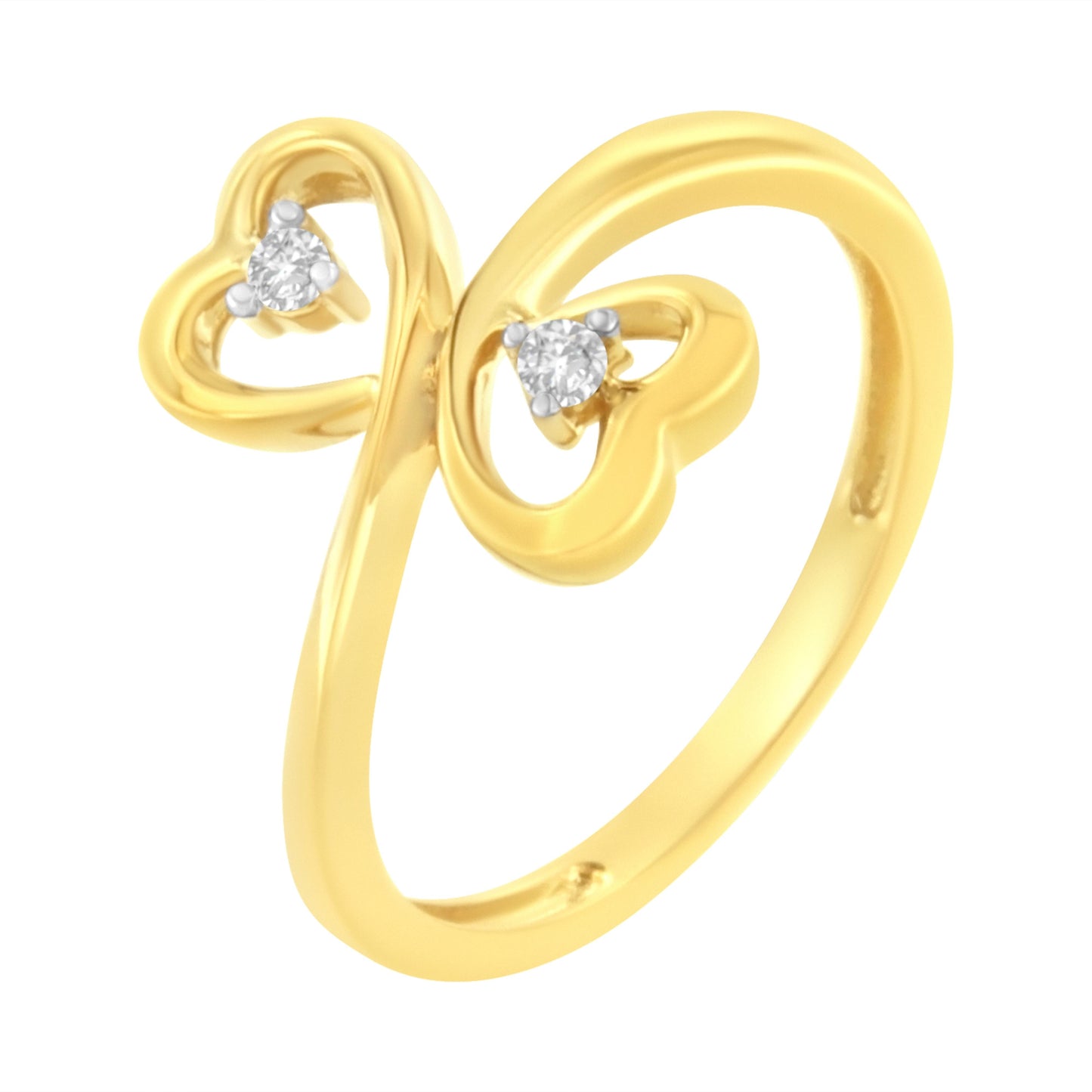14KT Yellow Gold 1/20 ctw. Dual Heart Diamond Ring (K-L, I1-I2) - Size 7 Bids.com