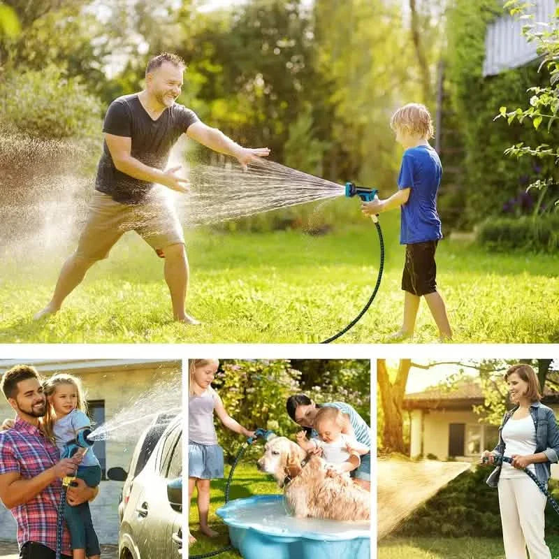 100ft Lightweight & No-Kink Flexible Garden Hose - 8 Function Nozzle, 3/4 Inch Solid Brass Fittings DailySale