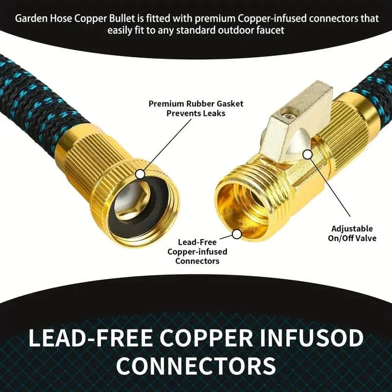 100ft Lightweight & No-Kink Flexible Garden Hose - 8 Function Nozzle, 3/4 Inch Solid Brass Fittings DailySale