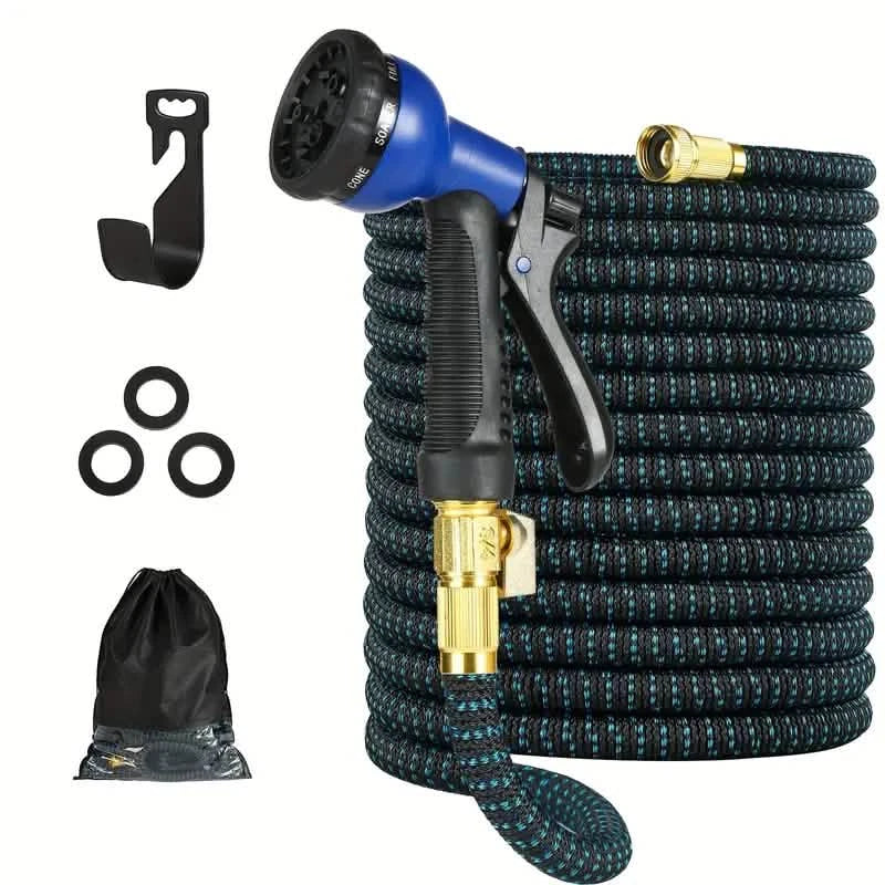 100ft Lightweight & No-Kink Flexible Garden Hose - 8 Function Nozzle, 3/4 Inch Solid Brass Fittings DailySale