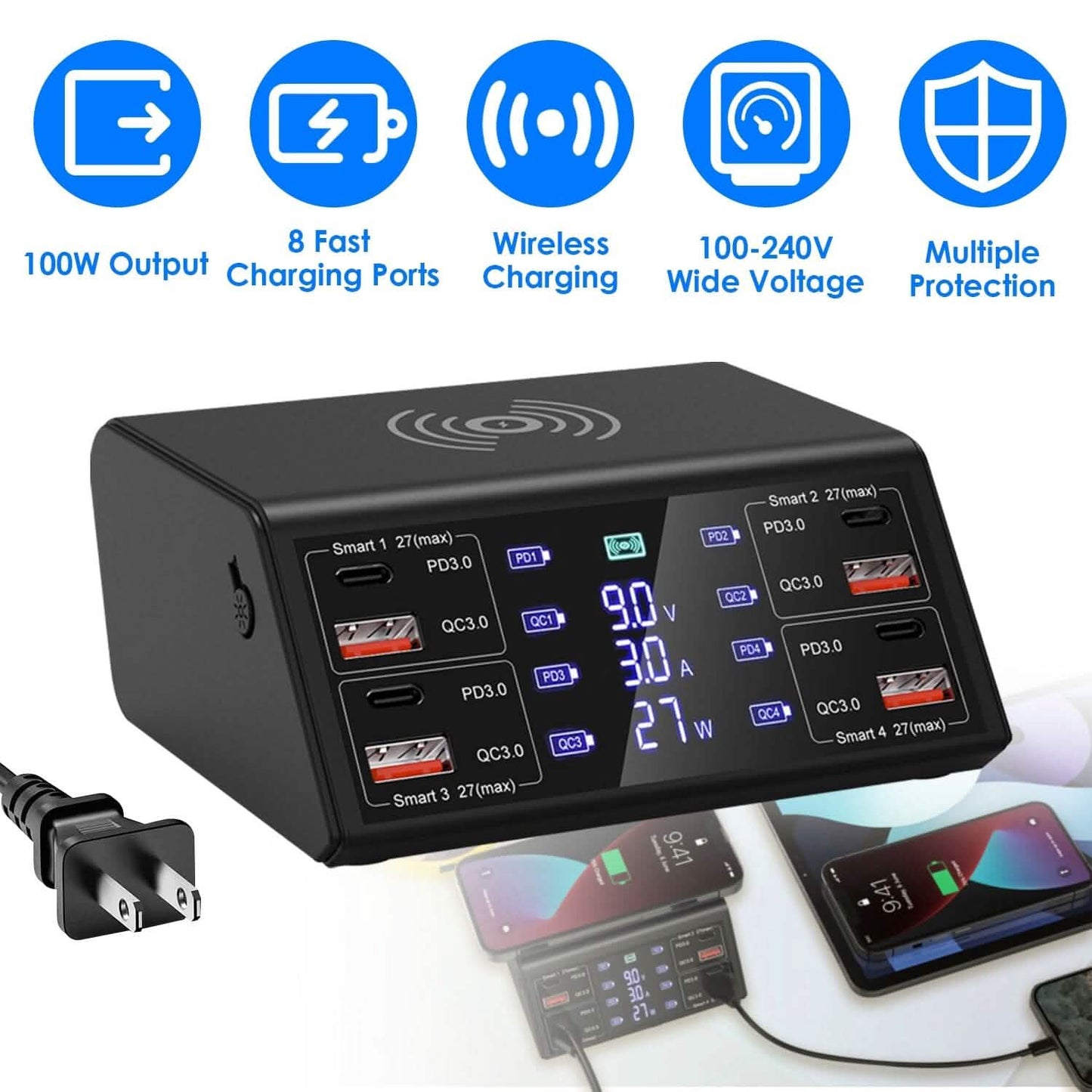 100W USB Charging Station 8-Port Charging Hub DailySale