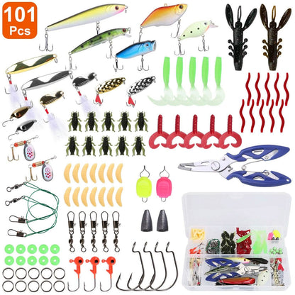 101-Pieces: Fishing Lure Kit Soft Plastic Fishing Baits Set with Soft Worms Crankbaits Box DailySale