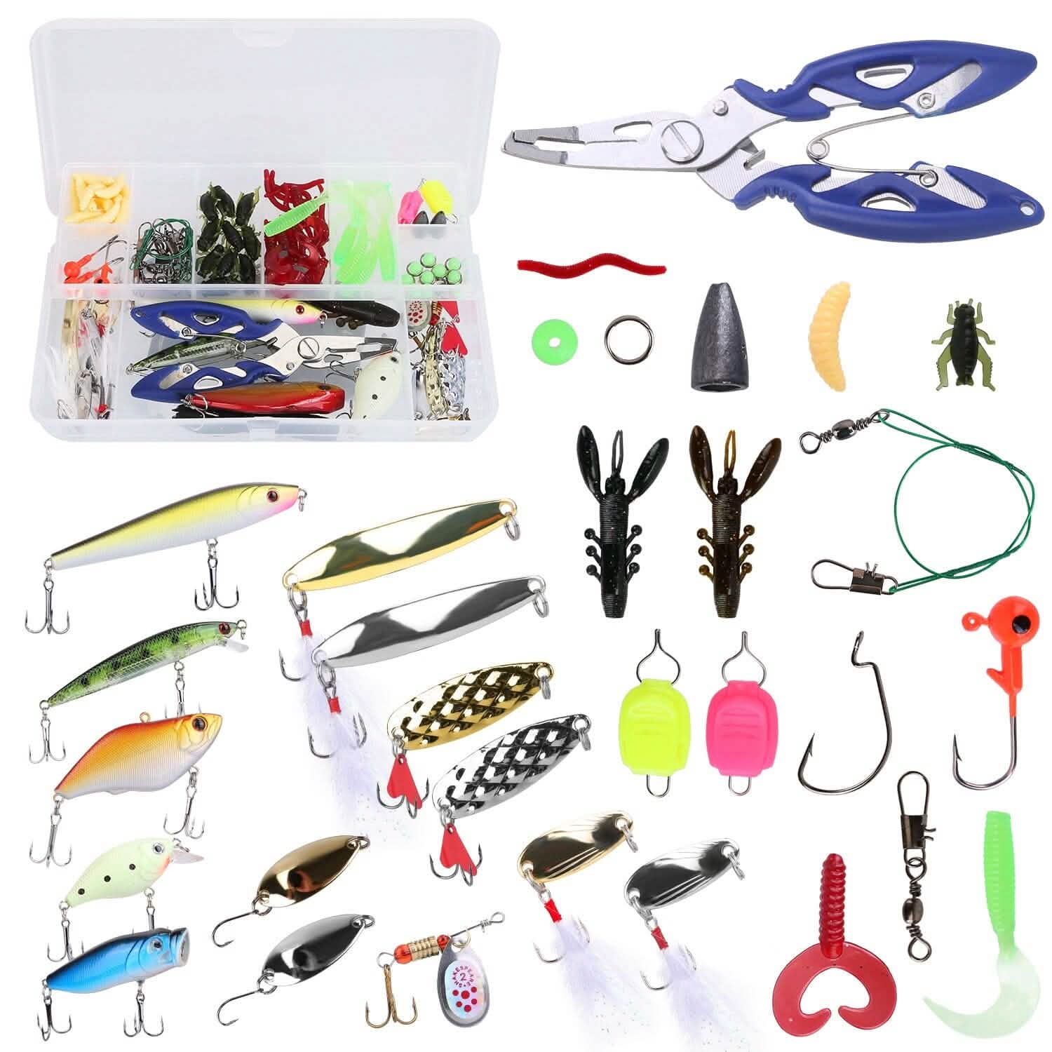 101-Pieces: Fishing Lure Kit Soft Plastic Fishing Baits Set with Soft Worms Crankbaits Box DailySale