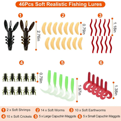 101-Pieces: Fishing Lure Kit Soft Plastic Fishing Baits Set with Soft Worms Crankbaits Box DailySale